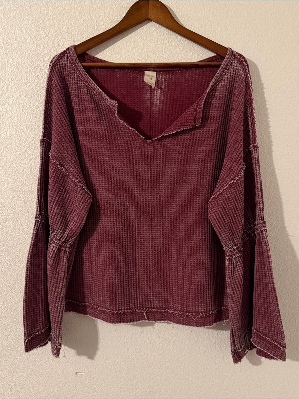 We The Free Waffle Knit Long Sleeve Top in Plum